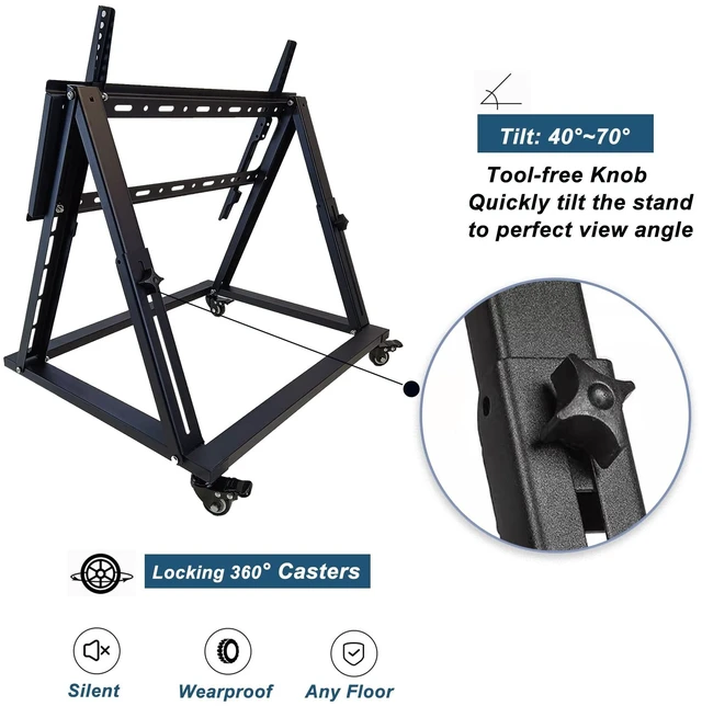 Alt view image 6 of 7 - Low Height Mobile TV Stand, Confidence Monitor Stand, Rolling TV Mount with Wheel for 32-70 inch Flat Curved Screen TV, LED LCD, 30° Adjustable Viewing Angle (Pro-Version)