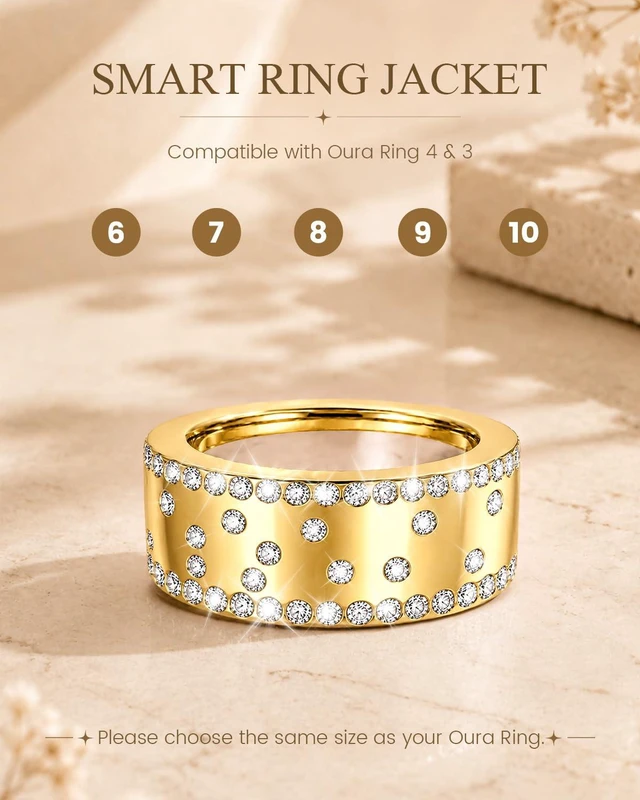 Alt view image 5 of 7 - 14K Gold Plated Smart Ring Jacket Compatible with Oura Ring Gen 4/Gen 3 Decorative Oura Ring Cover for Women, Cubic Zirconia Simulated Diamond Stacking Ring, Fancy Smart Ring Accessories
