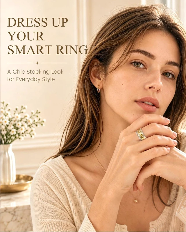 Alt view image 6 of 7 - 14K Gold Plated Smart Ring Jacket Compatible with Oura Ring Gen 4/Gen 3 Decorative Oura Ring Cover for Women, Cubic Zirconia Simulated Diamond Stacking Ring, Fancy Smart Ring Accessories