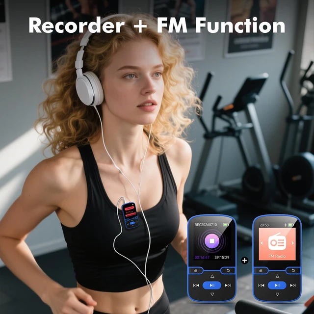 Alt view image 7 of 7 - 64GB MP3 Player with Clip Bluetooth 5.3 Portable Music Player for Kids with FM Radio,Voice Recorder, Shuffle and Repeat, Weighs Only 28g for Sport and Running, TF Card Up to 128G(Blue)