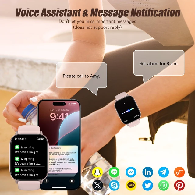 Alt view image 3 of 7 - Smart Watch for Men Women, 2.01" HD Fitness Tracker with Heart Rate and Sleep Monitor, Bluetooth Calls & Notifications, 120+ Sport Modes, IP67 Waterproof, Compatible with Android & iOS, Pink