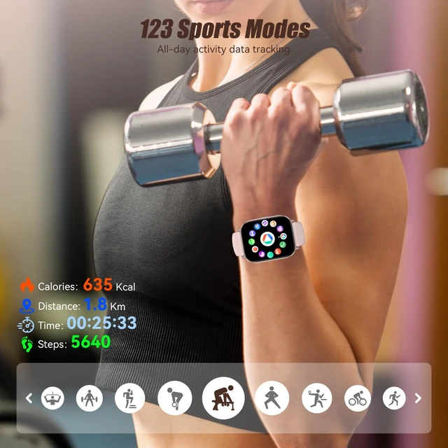 Alt view image 4 of 7 - Smart Watch for Men Women, 2.01" HD Fitness Tracker with Heart Rate and Sleep Monitor, Bluetooth Calls & Notifications, 120+ Sport Modes, IP67 Waterproof, Compatible with Android & iOS, Pink