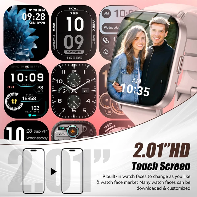 Alt view image 5 of 7 - Smart Watch for Men Women, 2.01" HD Fitness Tracker with Heart Rate and Sleep Monitor, Bluetooth Calls & Notifications, 120+ Sport Modes, IP67 Waterproof, Compatible with Android & iOS, Pink
