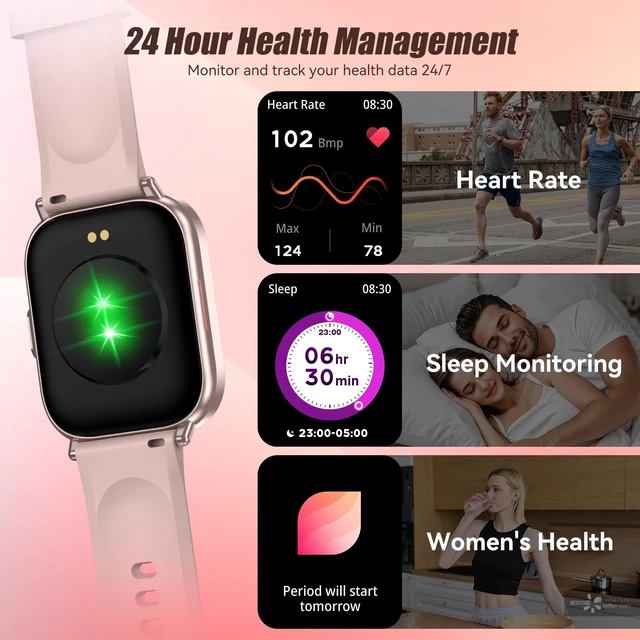 Alt view image 6 of 7 - Smart Watch for Men Women, 2.01" HD Fitness Tracker with Heart Rate and Sleep Monitor, Bluetooth Calls & Notifications, 120+ Sport Modes, IP67 Waterproof, Compatible with Android & iOS, Pink