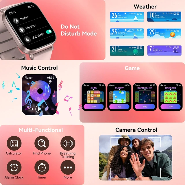 Alt view image 7 of 7 - Smart Watch for Men Women, 2.01" HD Fitness Tracker with Heart Rate and Sleep Monitor, Bluetooth Calls & Notifications, 120+ Sport Modes, IP67 Waterproof, Compatible with Android & iOS, Pink