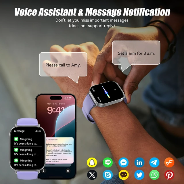 Alt view image 3 of 7 - Smart Watch for Men Women, 2.01" HD Fitness Tracker with Heart Rate and Sleep Monitor, Bluetooth Calls & Notifications, 120+ Sport Modes, IP67 Waterproof, Compatible with Android & iOS, Purple