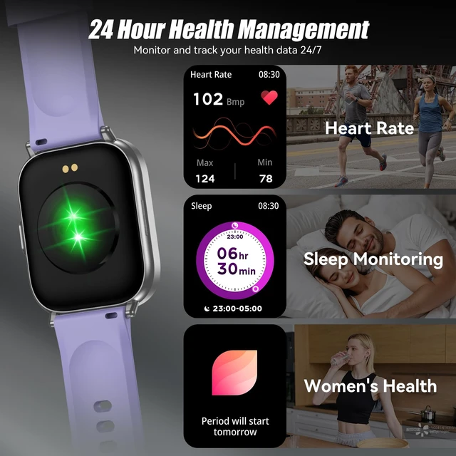 Alt view image 6 of 7 - Smart Watch for Men Women, 2.01" HD Fitness Tracker with Heart Rate and Sleep Monitor, Bluetooth Calls & Notifications, 120+ Sport Modes, IP67 Waterproof, Compatible with Android & iOS, Purple