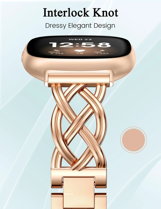 Alt view image 2 of 7 - Metal Band Compatible with Fitbit Versa 4/Versa 3/Sense 2/Sense Bands Women, Celtic Stainless Steel Strap Dressy Bracelet Designer Pretty Wristband
