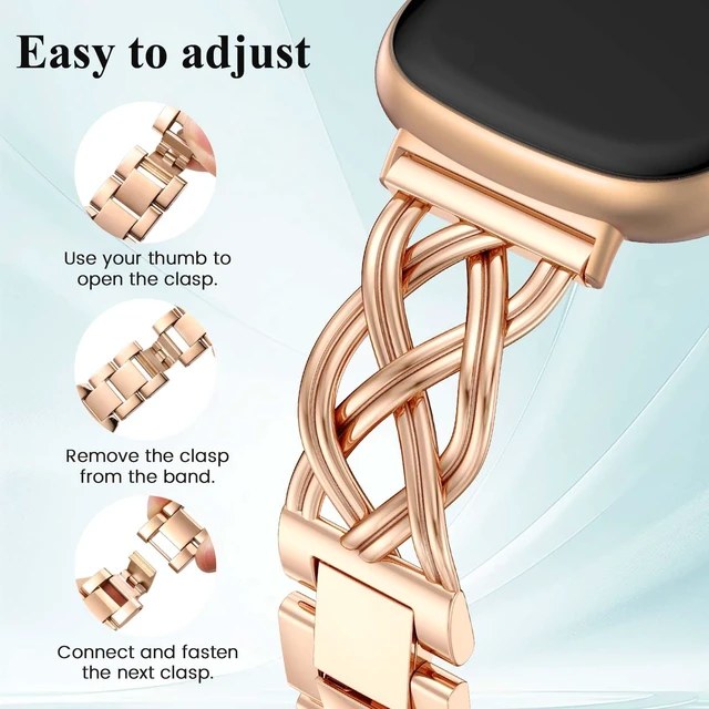 Alt view image 3 of 7 - Metal Band Compatible with Fitbit Versa 4/Versa 3/Sense 2/Sense Bands Women, Celtic Stainless Steel Strap Dressy Bracelet Designer Pretty Wristband