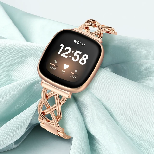 Alt view image 4 of 7 - Metal Band Compatible with Fitbit Versa 4/Versa 3/Sense 2/Sense Bands Women, Celtic Stainless Steel Strap Dressy Bracelet Designer Pretty Wristband