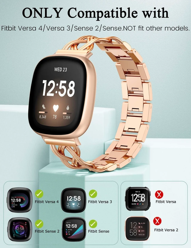 Alt view image 5 of 7 - Metal Band Compatible with Fitbit Versa 4/Versa 3/Sense 2/Sense Bands Women, Celtic Stainless Steel Strap Dressy Bracelet Designer Pretty Wristband