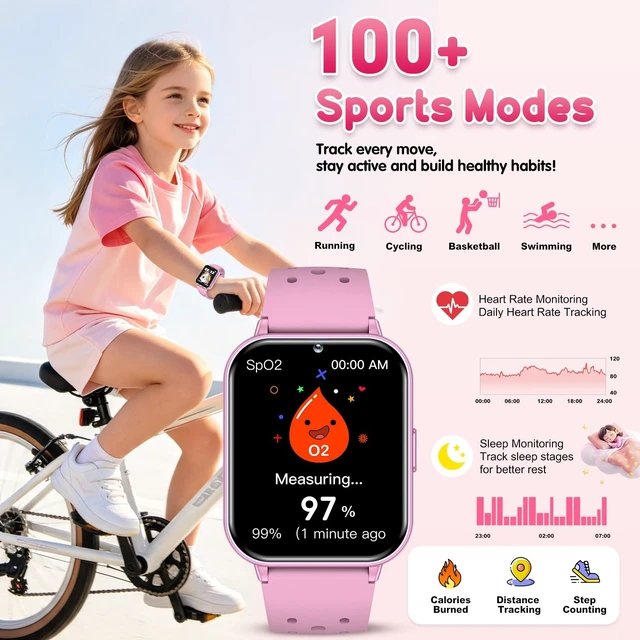 Alt view image 3 of 7 - Smart Watch for Kids, 1.83" Fitness Tracker with Heart Rate, Sleep Tracking, IP68 Waterproof, AI Voice, Calling, Camera, Games, Dual Bands, Gift for Girls and Boys Ages 5-16