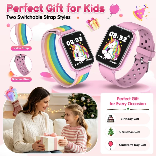 Alt view image 7 of 7 - Smart Watch for Kids, 1.83" Fitness Tracker with Heart Rate, Sleep Tracking, IP68 Waterproof, AI Voice, Calling, Camera, Games, Dual Bands, Gift for Girls and Boys Ages 5-16
