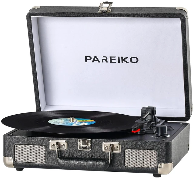 Main image of Portable Record Player with 3 Speed Turntable Bluetooth Connectivity Built in 1800mAh Battery Retro Suitcase Design for Vinyl Music Lovers