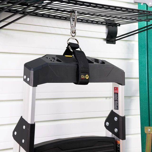 Alt view image 6 of 7 - Hook 'n Hang Straps - 18" (2-Pack) Black Carabiner Straps to use as an Extension Cord Holder with Hooks