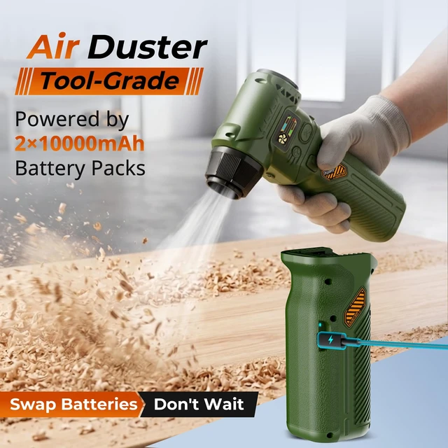 Alt view image 4 of 7 - J40 Next-Gen Smart Air Blower, Compressed Air Duster, 2 Swappable Batteries, Hurricane-Level Airflow, Variable-Speed Control, Smart Display, Car Detailing, Garage, Home Cleaning, Outdoor Use (Green)