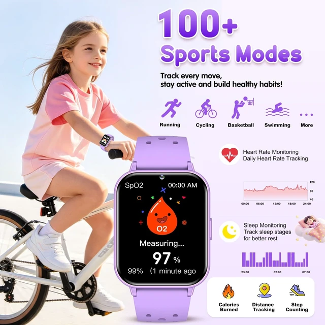 Alt view image 3 of 7 - Smart Watch for Kids, 1.83" Fitness Tracker with Heart Rate, Sleep Tracking, IP68 Waterproof, AI Voice, Calling, Camera, Games, Dual Bands, Gift for Girls and Boys Ages 5-16