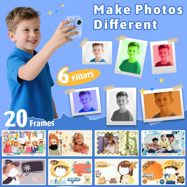 Alt view image 4 of 7 - Kids Instant Print Camera Toys,1080P HD Toddler Digital Video Camera,Christmas Birthday Gifts for Girls Boys Age 3-12 Year Old - TF Card Included (Blue)