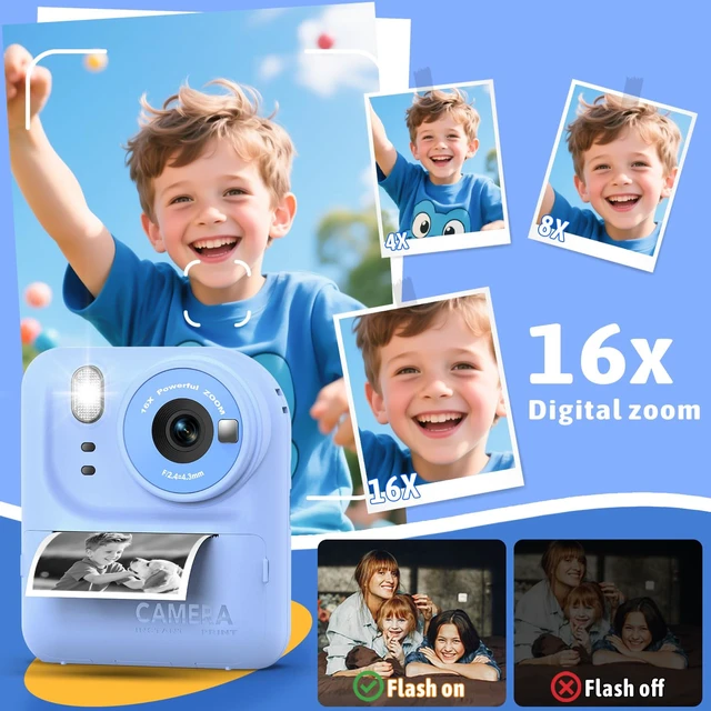 Alt view image 6 of 7 - Kids Instant Print Camera Toys,1080P HD Toddler Digital Video Camera,Christmas Birthday Gifts for Girls Boys Age 3-12 Year Old - TF Card Included (Blue)
