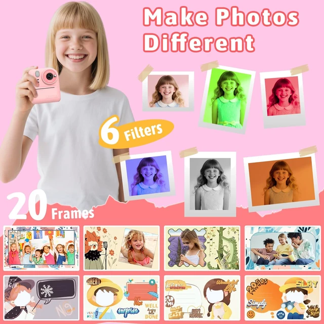 Alt view image 4 of 7 - Kids Instant Print Camera Toys,1080P HD Toddler Digital Video Camera,Christmas Birthday Gifts for Girls Boys Age 3-12 Year Old - TF Card Included (Pink)