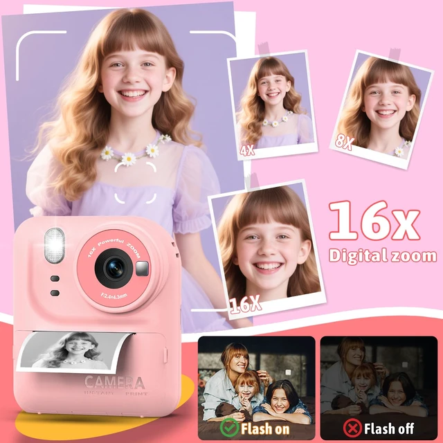 Alt view image 6 of 7 - Kids Instant Print Camera Toys,1080P HD Toddler Digital Video Camera,Christmas Birthday Gifts for Girls Boys Age 3-12 Year Old - TF Card Included (Pink)