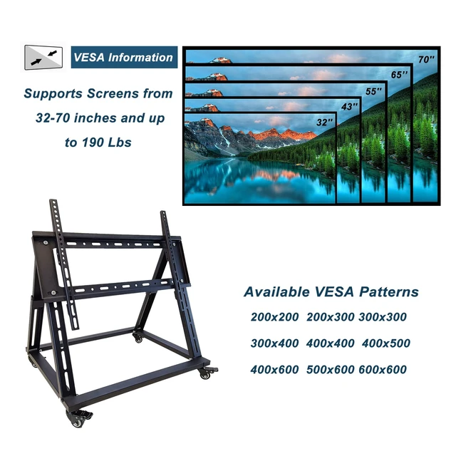 Alt view image 2 of 7 - Low Height Mobile TV Stand, Confidence Monitor Stand, Rolling TV Mount with Wheel for 32-70 inch Flat Curved Screen TV, LED LCD, 30° Adjustable Viewing Angle (Pro-Version)