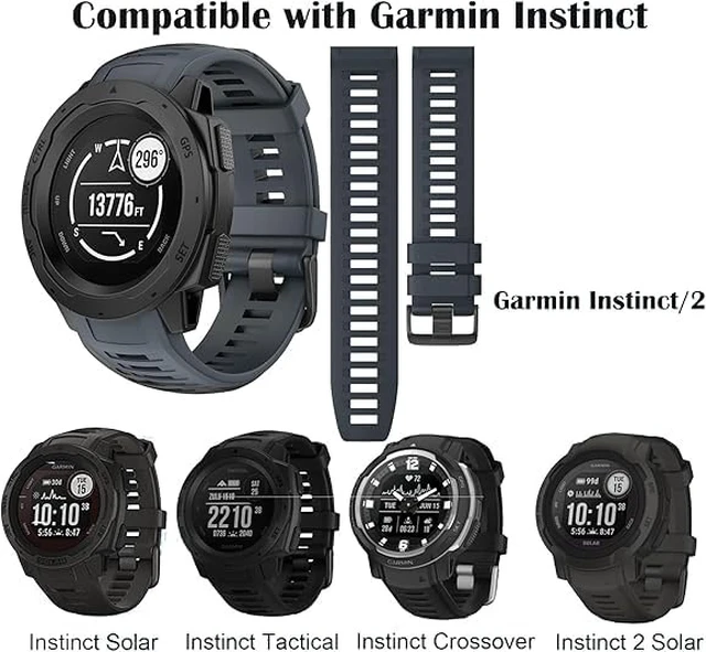 Alt view image 2 of 6 - Waterproof Bands Compatible with Garmin Instinct/Instinct 2 Watch Bands 22mm Soft Silicone Replacement Wristbands for Garmin Instinct Esports/Solar/Tactical, Grey