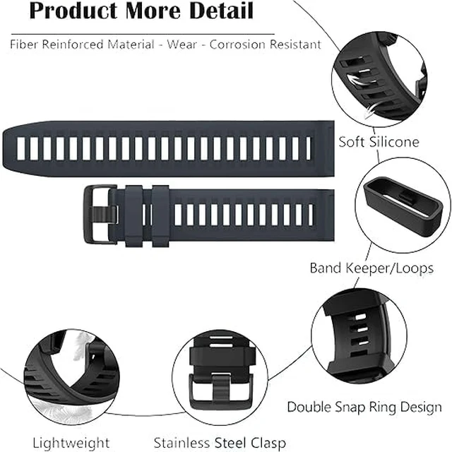 Alt view image 4 of 6 - Waterproof Bands Compatible with Garmin Instinct/Instinct 2 Watch Bands 22mm Soft Silicone Replacement Wristbands for Garmin Instinct Esports/Solar/Tactical, Grey