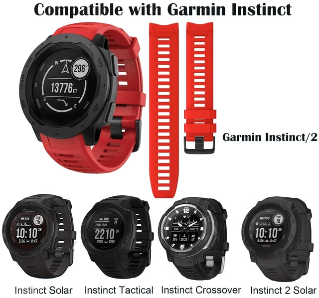 Alt view image 2 of 6 - Waterproof Bands Compatible with Garmin Instinct/Instinct 2 Watch Bands 22mm Soft Silicone Replacement Wristbands for Garmin Instinct Esports/Solar/Tactical, (Red)