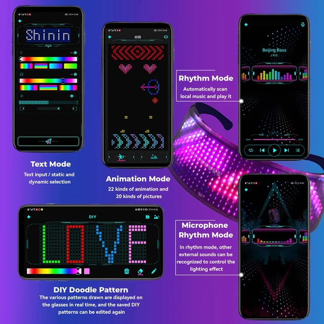 Alt view image 5 of 7 - LED Glasses,Glow Light up Glasses for Adults light up sunglasses for Party, Birthday, Halloween (432 LED beads)