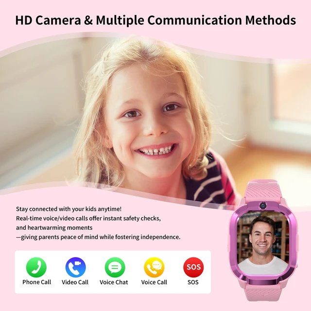 Alt view image 3 of 7 - 4G Kids Smart Watches Girls with GPS Tracker & Phone Call for Age 5-12, Kids Tracking Watch with SOS Calling, HD Video Call Voice Chat Camera Alarm Clock Flashlight Pedometer Calculator Birthday Gifts