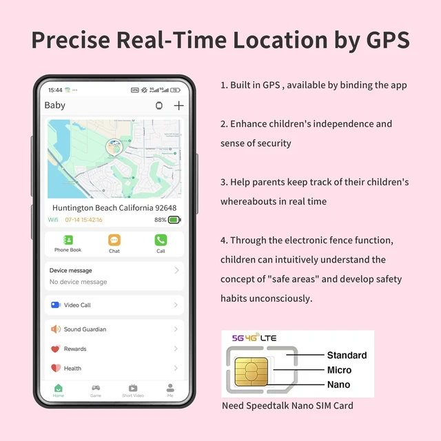 Alt view image 4 of 7 - 4G Kids Smart Watches Girls with GPS Tracker & Phone Call for Age 5-12, Kids Tracking Watch with SOS Calling, HD Video Call Voice Chat Camera Alarm Clock Flashlight Pedometer Calculator Birthday Gifts