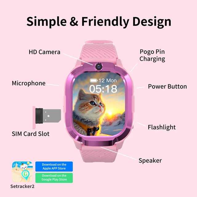 Alt view image 6 of 7 - 4G Kids Smart Watches Girls with GPS Tracker & Phone Call for Age 5-12, Kids Tracking Watch with SOS Calling, HD Video Call Voice Chat Camera Alarm Clock Flashlight Pedometer Calculator Birthday Gifts
