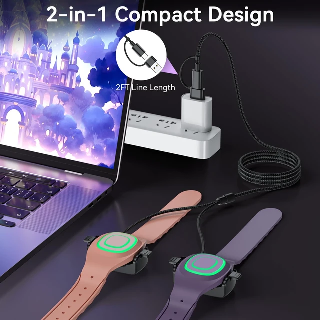 Alt view image 4 of 7 - 2 in 1 Charger for Disney MagicBand+, Nylon USB-C and USB-A Charging Cable Charging Cable Replacement for Magic Band Plus Watch, for Disney-Essentials Travel Accessories