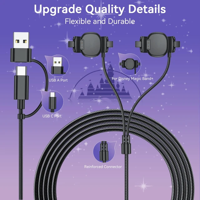 Alt view image 5 of 7 - 2 in 1 Charger for Disney MagicBand+, Nylon USB-C and USB-A Charging Cable Charging Cable Replacement for Magic Band Plus Watch, for Disney-Essentials Travel Accessories