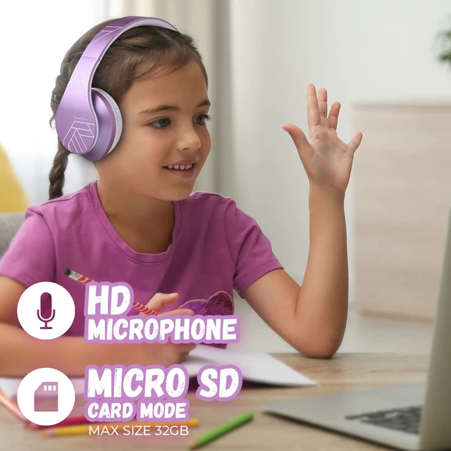Alt view image 5 of 7 - Kids Headphones Over-Ear, Bluetooth Wireless Headphones for Kids,with Microphone, Safe 85DB Volume Limited, Foldable with Carry Case, Audio Cable, Micro SD mode for Online Classes,PC,Phones