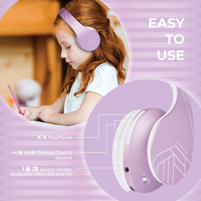 Alt view image 7 of 7 - Kids Headphones Over-Ear, Bluetooth Wireless Headphones for Kids,with Microphone, Safe 85DB Volume Limited, Foldable with Carry Case, Audio Cable, Micro SD mode for Online Classes,PC,Phones