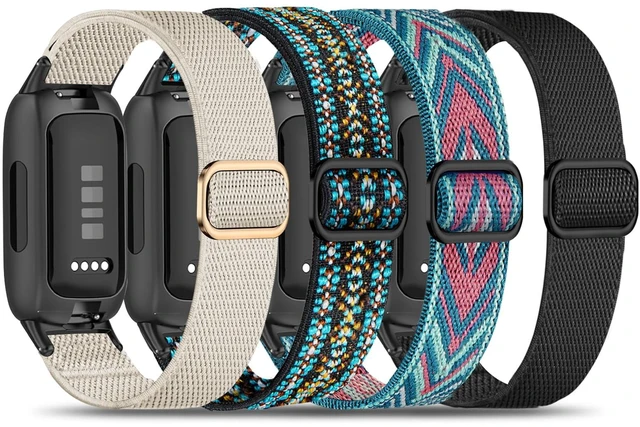 Main image of 4 Pack Elastic Nylon Compatible with Fitbit Inspire 3 Band/Fitbit Inspire 2 Band, Adjustable Soft Stretchy Sport Strap Replacement Wristband for Inspire 3/2 Women Men