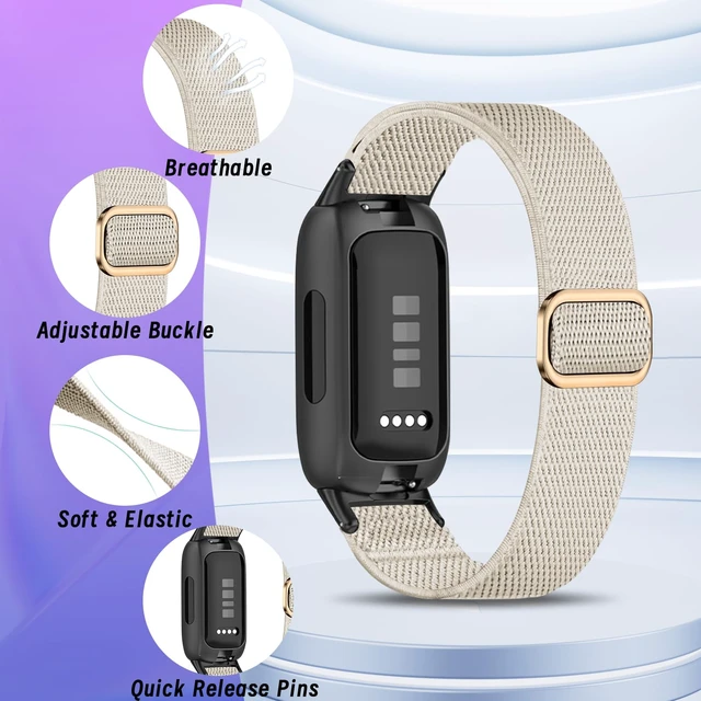 Alt view image 2 of 7 - 4 Pack Elastic Nylon Compatible with Fitbit Inspire 3 Band/Fitbit Inspire 2 Band, Adjustable Soft Stretchy Sport Strap Replacement Wristband for Inspire 3/2 Women Men
