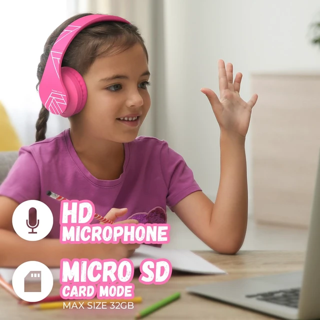 Alt view image 3 of 6 - Kids Headphones Over-Ear, Bluetooth Wireless Headphones for Kids,with Microphone, Safe 85DB Volume Limited, Foldable with Carry Case, Audio Cable, Micro SD mode for Online Classes,PC,Phones
