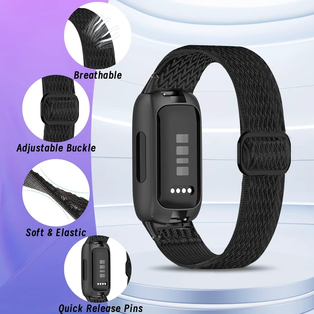 Alt view image 2 of 7 - 4 Pack Elastic Nylon Compatible with Fitbit Inspire 3 Band/Fitbit Inspire 2 Band, Adjustable Soft Stretchy Sport Strap Replacement Wristband for Inspire 3/2 Women Men
