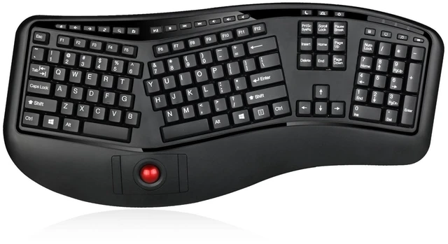 Main image of 2 in 1 Wireless Ergonomic Keyboard, WKB-3500UB, Black Ergo, Trackball Mouse Combo Design, Wrist Rest, USB Dongle, Split Keyboard for Windows