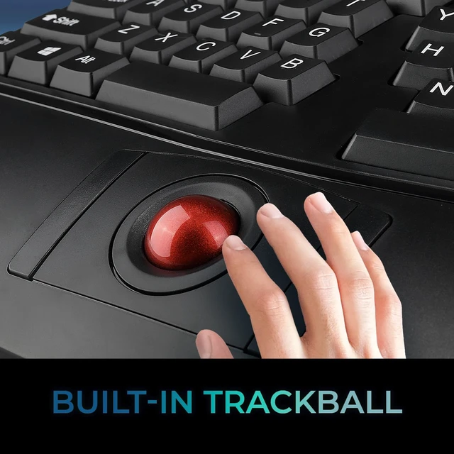 Alt view image 2 of 7 - 2 in 1 Wireless Ergonomic Keyboard, WKB-3500UB, Black Ergo, Trackball Mouse Combo Design, Wrist Rest, USB Dongle, Split Keyboard for Windows