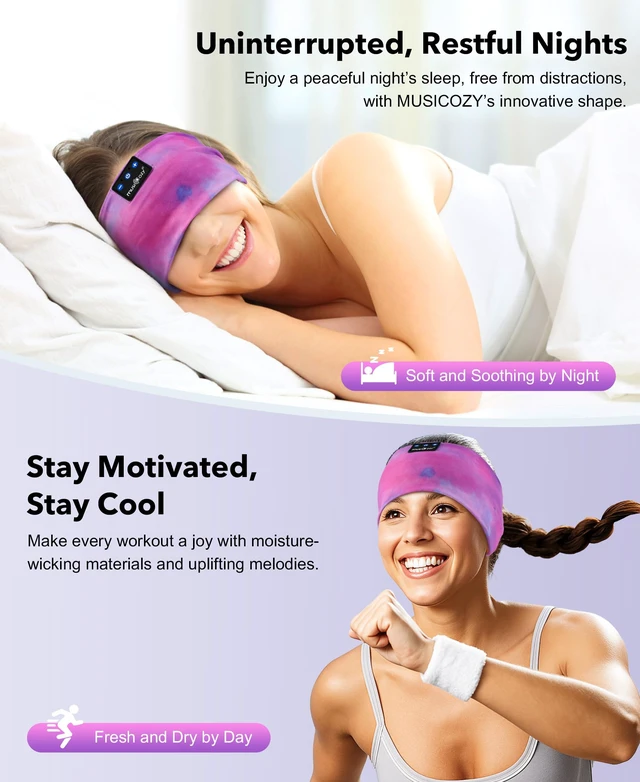 Alt view image 2 of 7 - Sleep Headphones Tie-Dye Bluetooth Headband Headphone for Sleeping Wireless Sport Headbands Earphones Sweat Resistant Earbuds for Workout Running Cool Gadgets Unique Gifts for Women