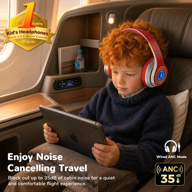 Alt view image 2 of 7 - Noise Cancelling Headphones for Kids Bluetooth 75H Play LED Lights SafeSound Tech 3.1, Bluetooth 6.0, Built-in Mic, AUX Cord, Wireless Headphones for Kids Toddler Girls Autism, Travel, Tablet