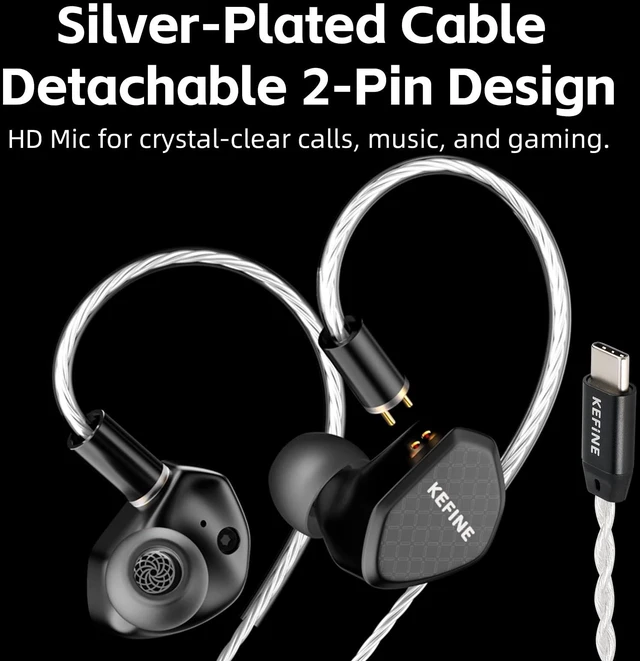 Alt view image 6 of 7 - Klean Hi-Fi in Ear Monitor, Wired Gaming Earbuds, 10mm DLC Diaphragm Dynamic Driver, Wired Earphones, Interchangeable Tuning Nozzles, HiFi IEM for Audiophile, Musician & Gaming(with Mic USB-C)
