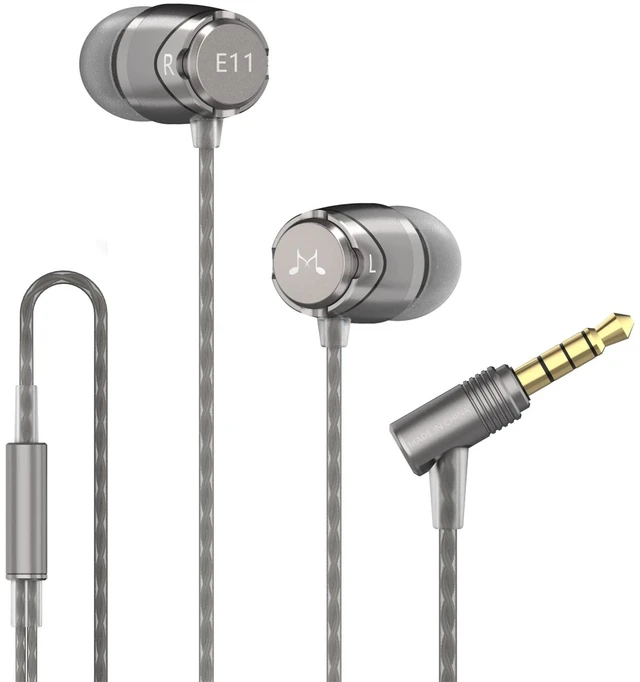 Main image of E11 Wired Earbuds, No Mic, Hi-Fi Stereo, 3.5mm Jack, Gunmetal Balanced accurate sound, rich bass, full aluminium housing, silver-plated cable, comfortable fit