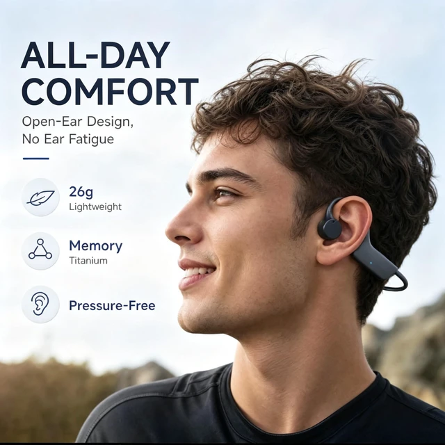 Alt view image 2 of 7 - Bone Conduction Headphones, OpenEar Bluetooth Wireless Sports Earphones IPX5 Waterproof Openear design lets you hear surroundings, lightweight secure fit for running, gym and daily commute