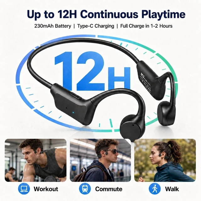Alt view image 4 of 7 - Bone Conduction Headphones, OpenEar Bluetooth Wireless Sports Earphones IPX5 Waterproof Openear design lets you hear surroundings, lightweight secure fit for running, gym and daily commute