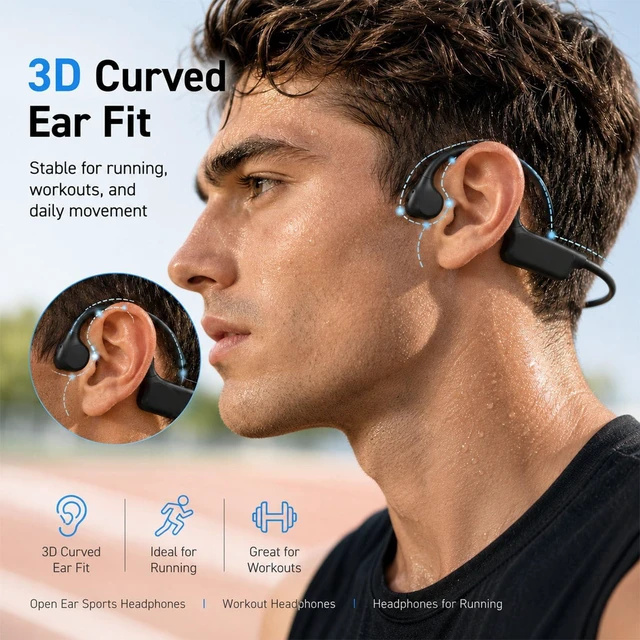 Alt view image 6 of 7 - Bone Conduction Headphones, OpenEar Bluetooth Wireless Sports Earphones IPX5 Waterproof Openear design lets you hear surroundings, lightweight secure fit for running, gym and daily commute